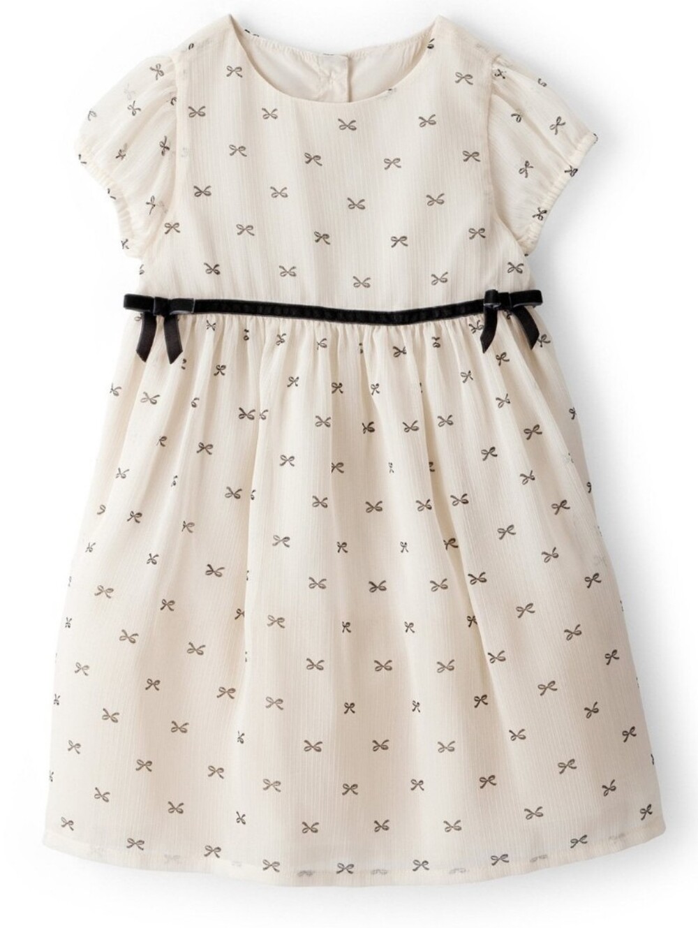 Carter's Cream Bow-Print Dress with Black Waist Ribbon